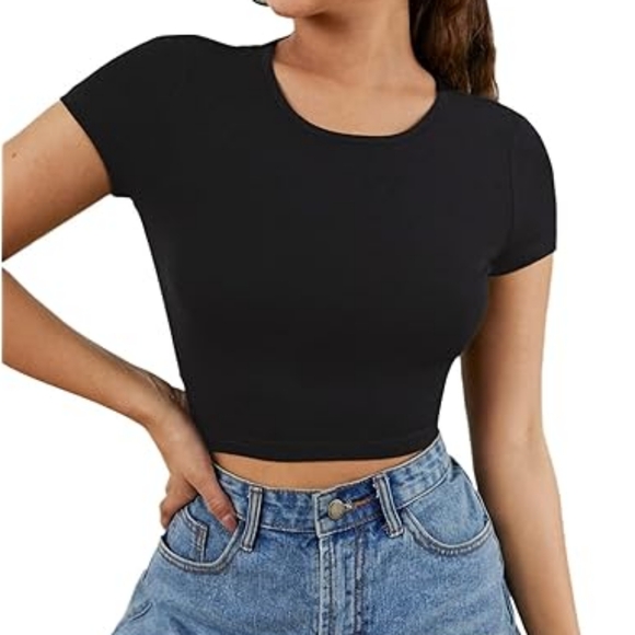 NWOT: Women's Black Fitted Crop Top - XL - Picture 1 of 6